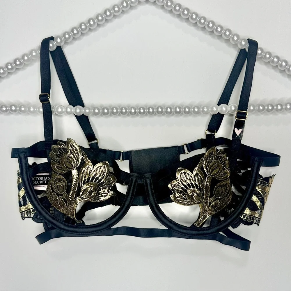 VS Very Sexy Band of Lover Black Strappy Floral Embroidered Bra - Picture 6 of 14
